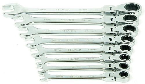 Набор ключей рожково-накидных с трещоткой и шарниром 8 шт SILVER