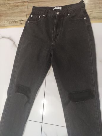 Jeansy pull&bear z dziurami na kolanach S 36 czarne wysoki stan