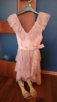 Sukienka Simplee brudny roz 38/M+ sandalki na obcasie Top Secret 38