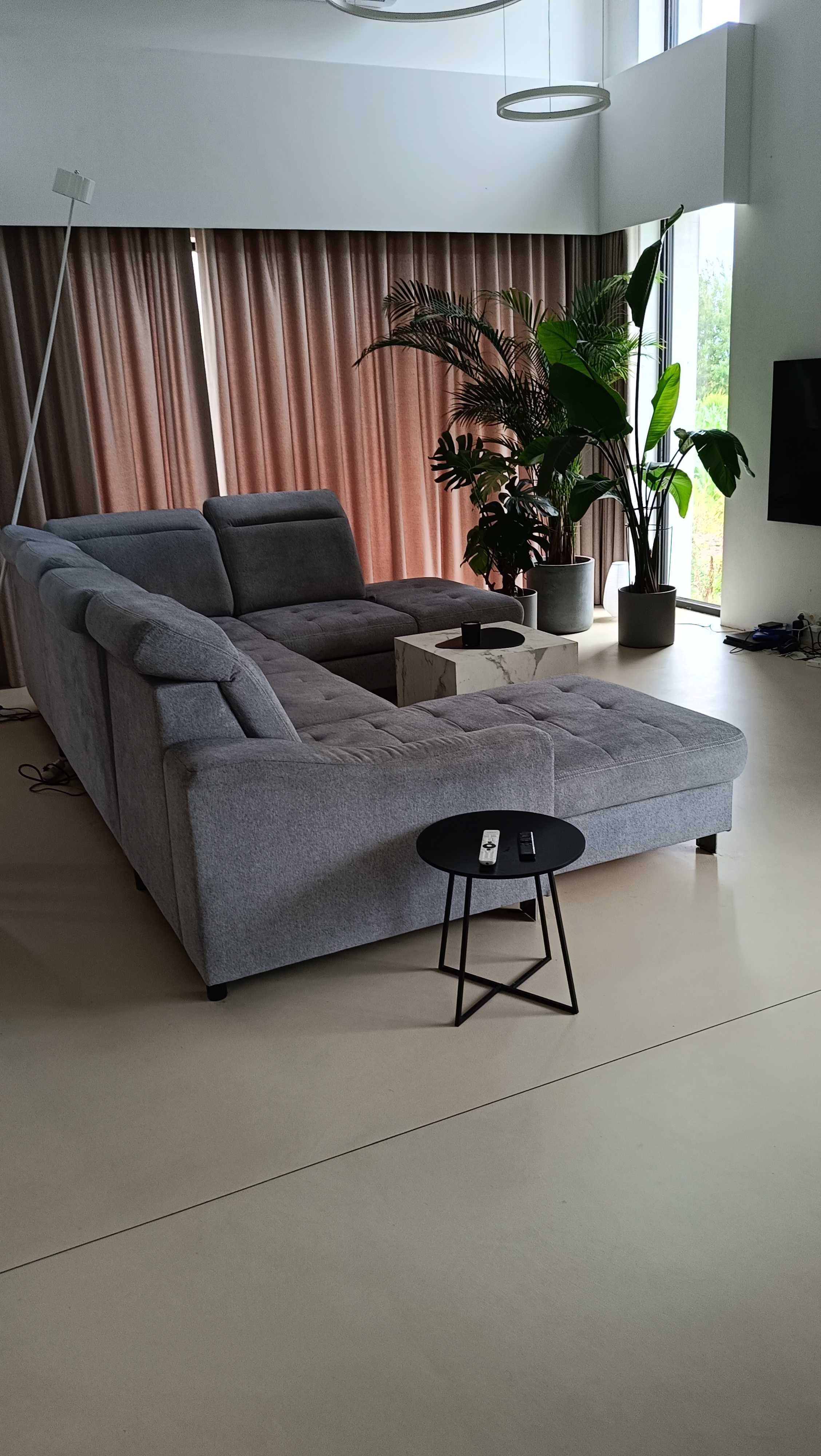 Narożnik do salonu sofa szara duży funkcja spania