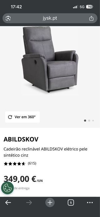 Cadeirão reclinável cinza JYSK