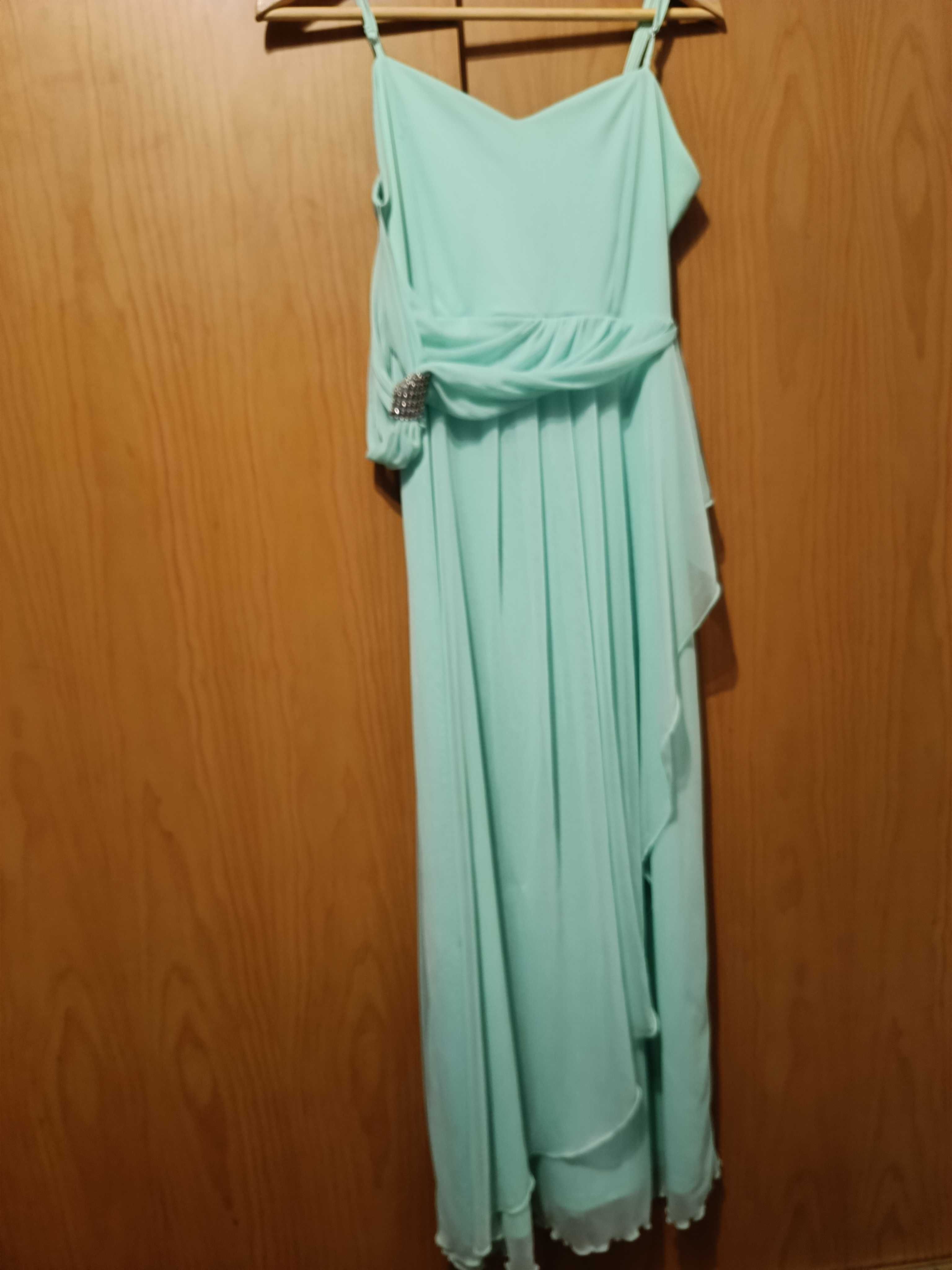 Vestido comprido verde água tamanho único dá até tamanho L