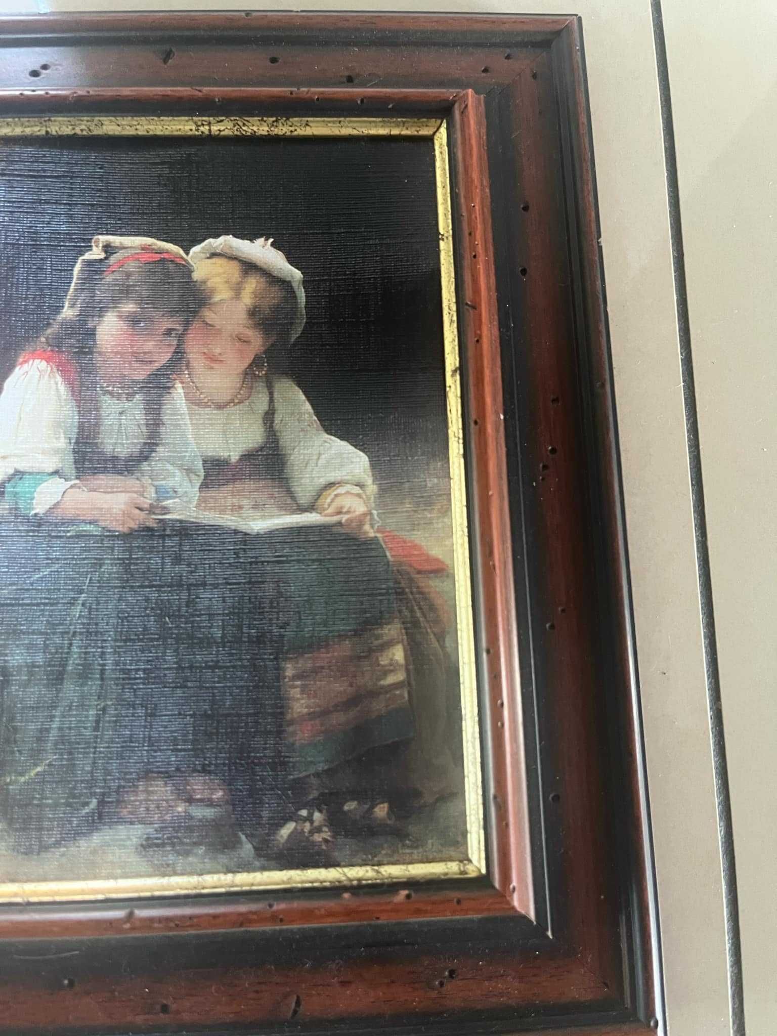 Dziewczynka dzieci obrazek wydruk w drewnianej ramie pies chart york