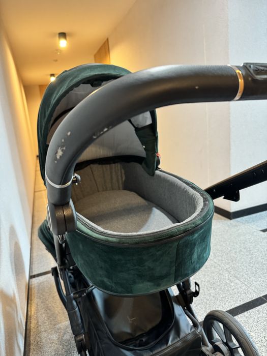 Wozek 2w1 Junama space velur butelkowa zieleń gondola i spacerowka
