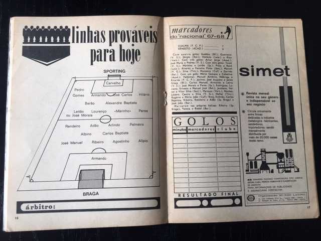 Programa de Jogo Sporting vs Braga - Época 1967/68
