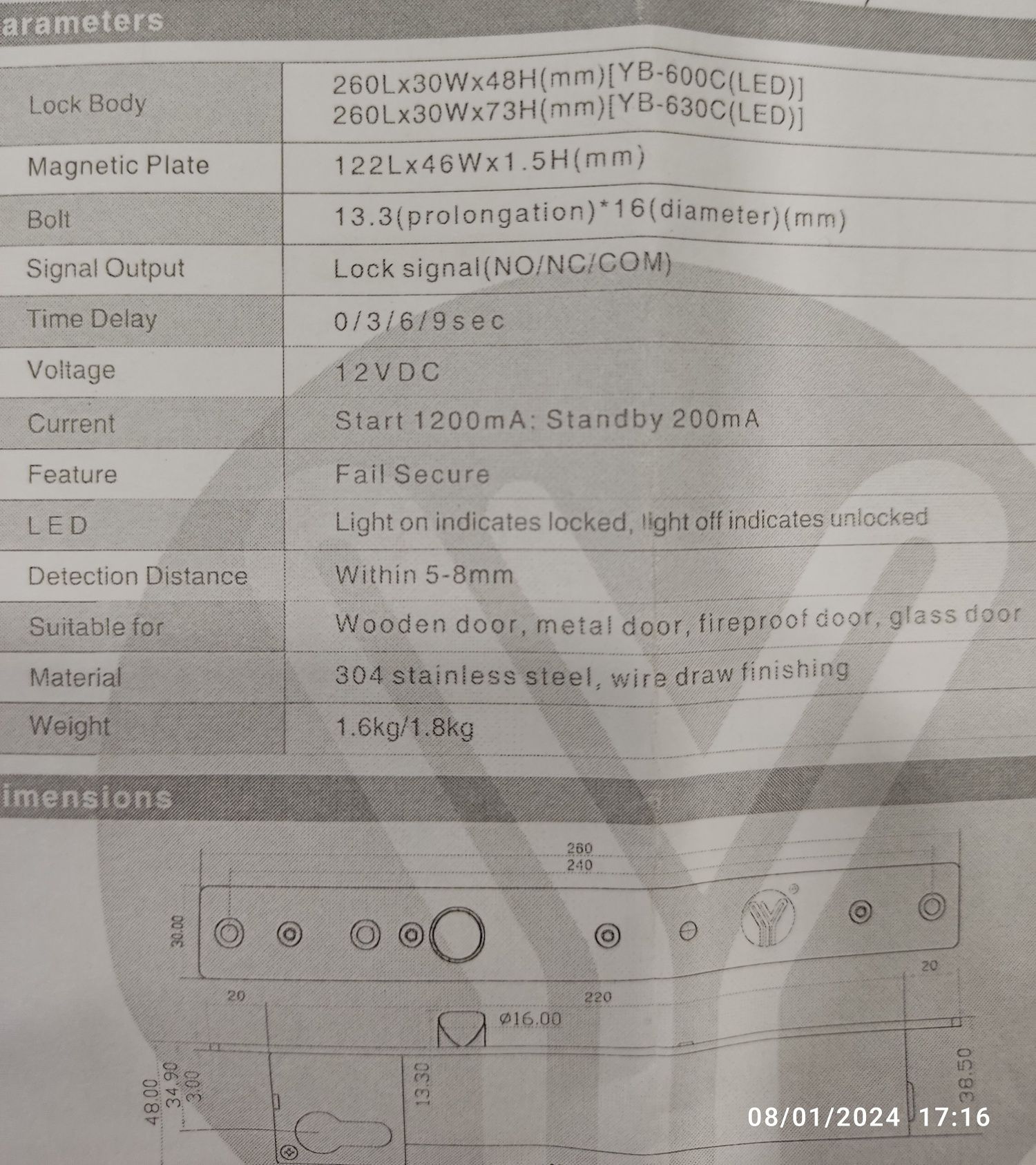 Fechadura elétrica inteligente 12v DC para condomínio