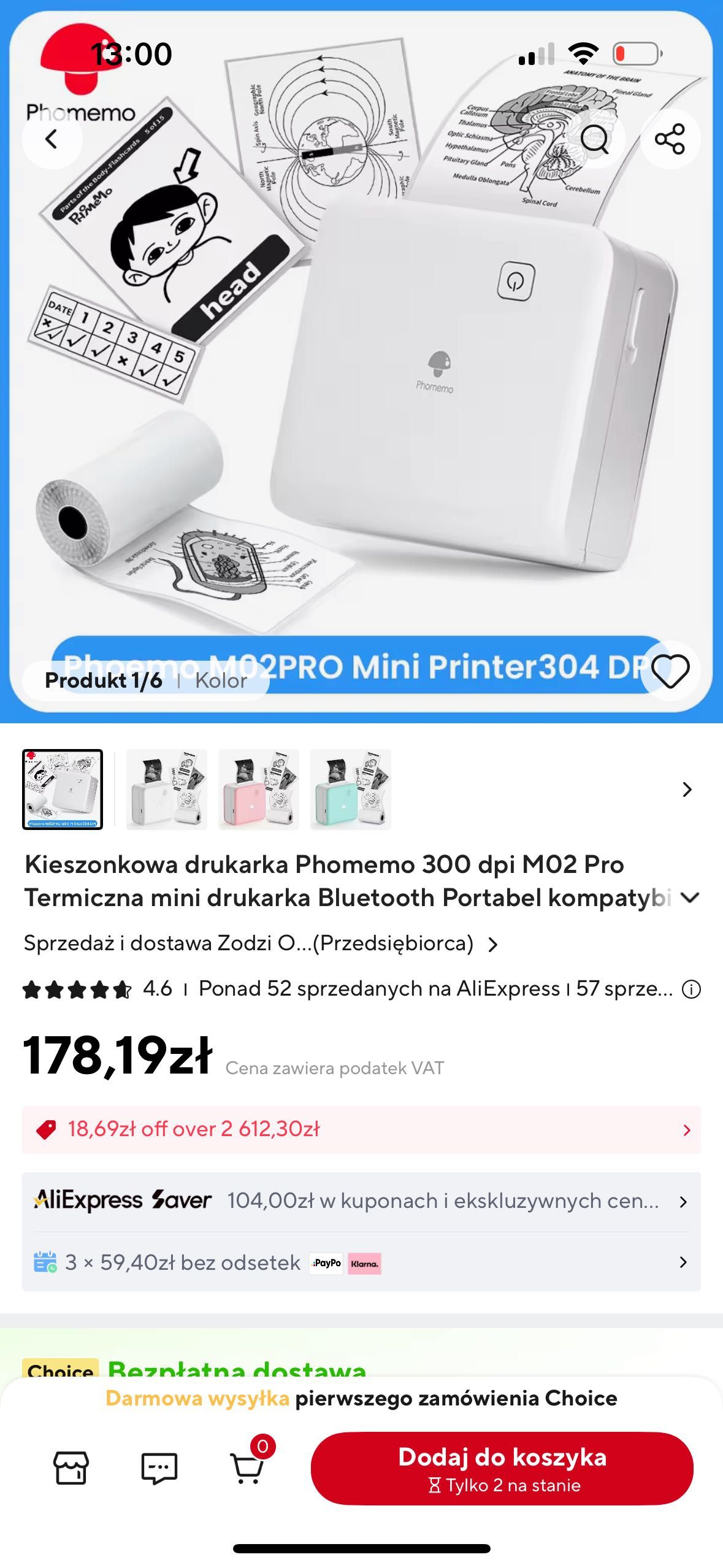Mini drukarka Phomemo M02 Pro – NOWA, zaplombowana