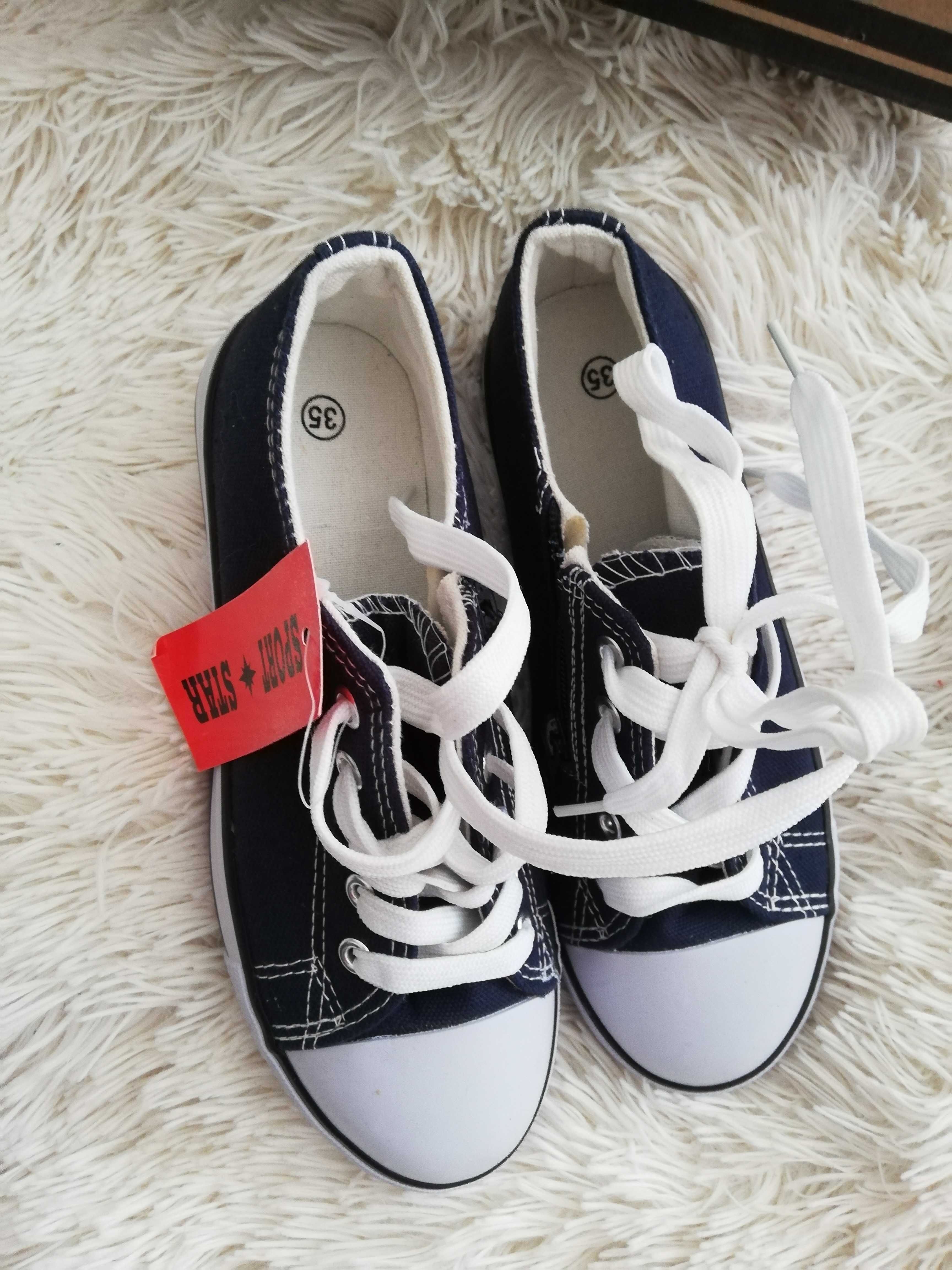 nowe trampki 35 granatowe all star sznurowane z zamkiem