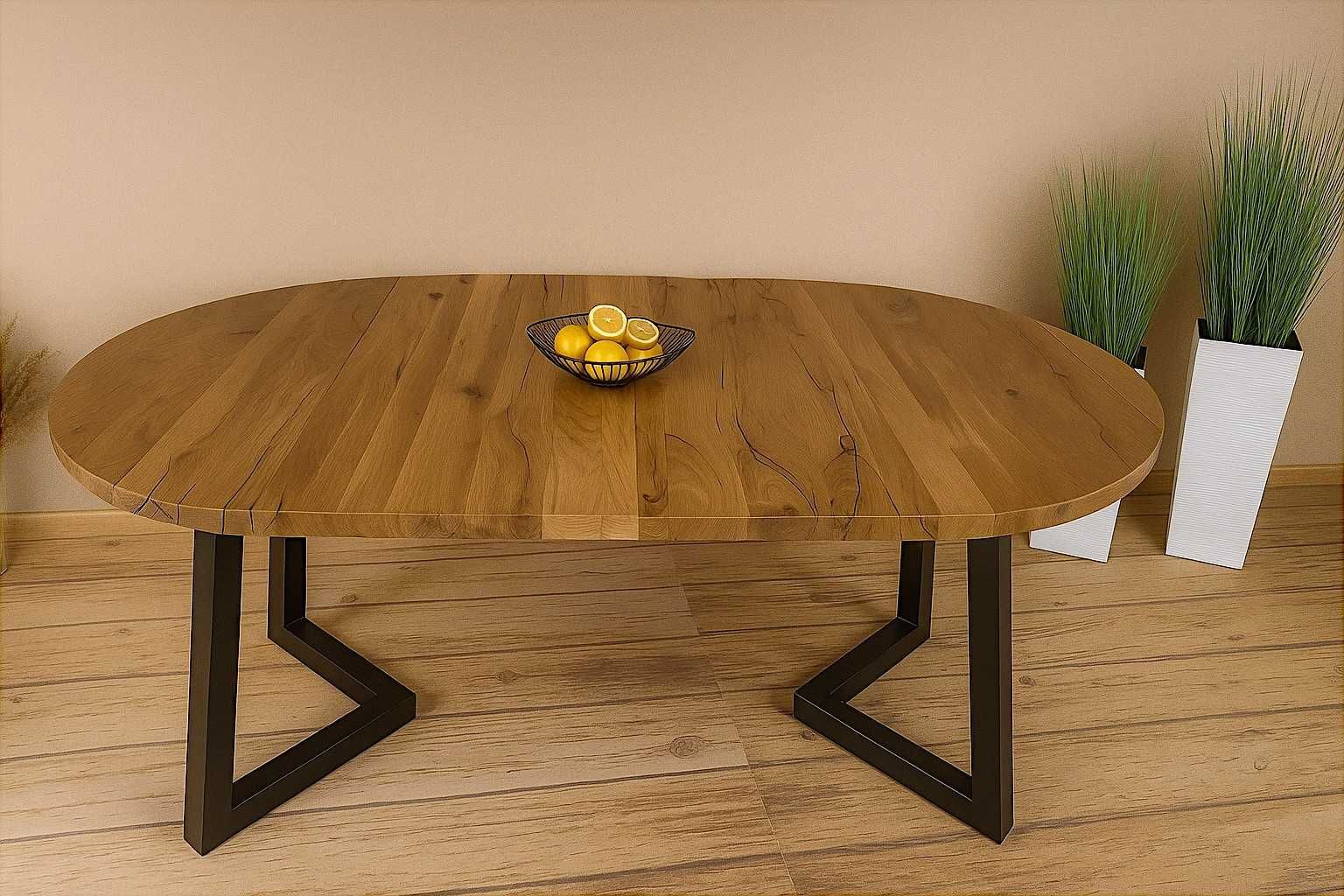 Stół Dębowy Okrągły LOFT, 100% Lite Drewno, Różne Wymiary, Rozkładany.