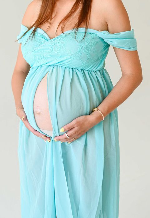 Jasnoniebieska długa sukienka ciążowa do sesji rozmiar uniwersalny