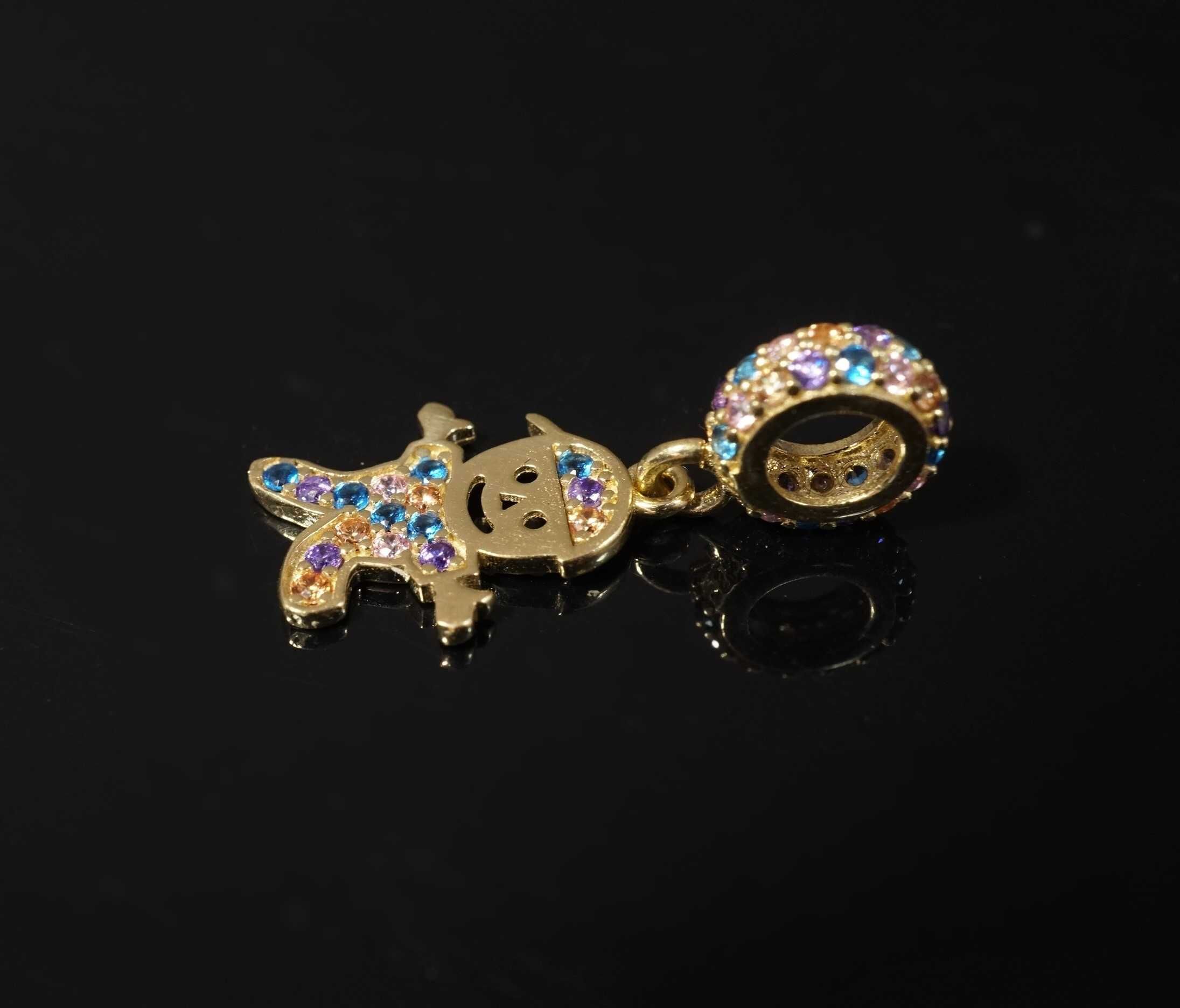 Złoto 585 - złota zawieszka beads, charms Ludzik