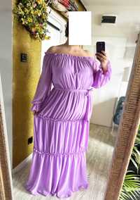 Liliowa sukienka maxi dla wysokiej 50 52 54