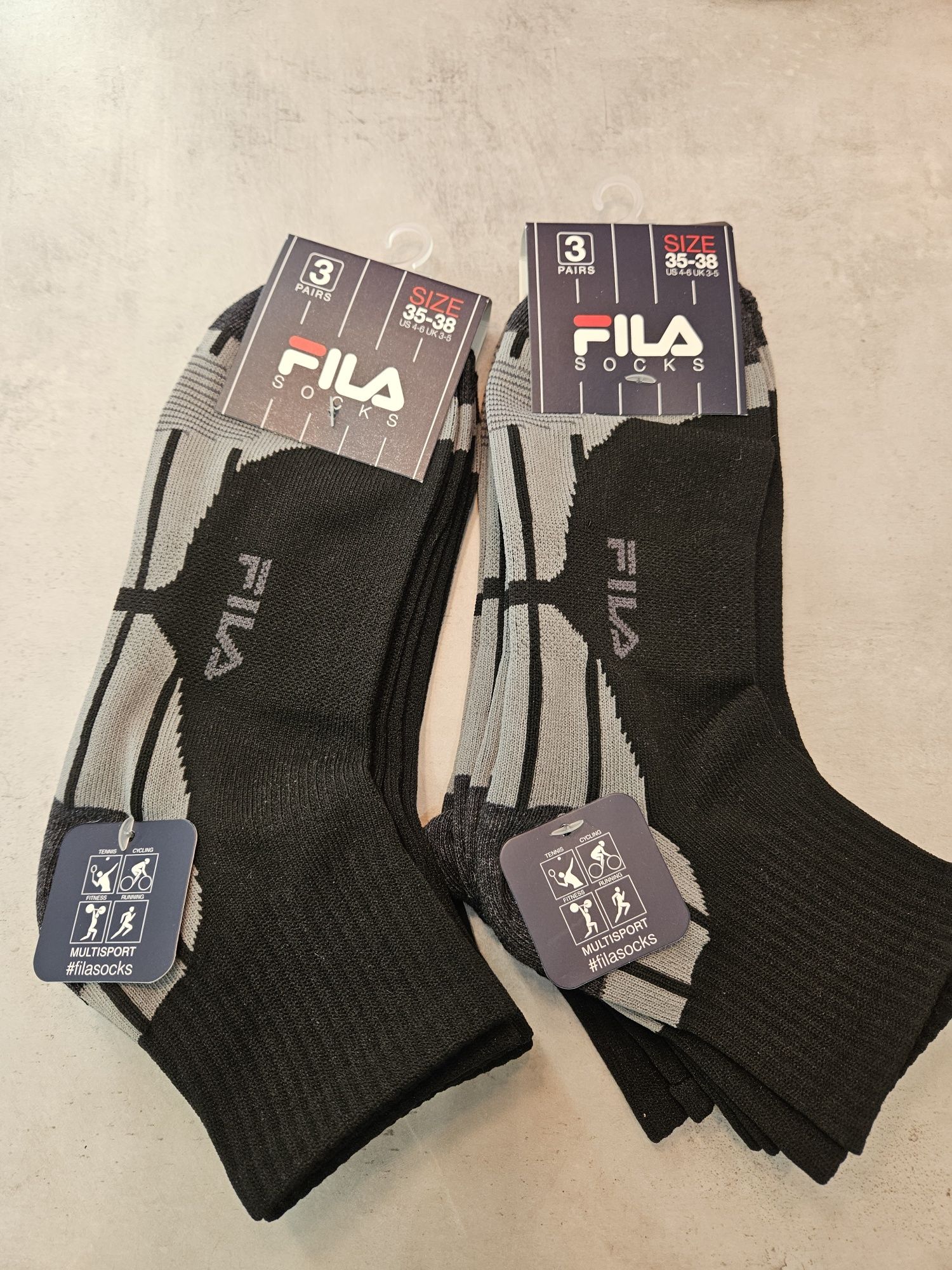 Nowe Skarpetki Fila 35-38 stopki w zestawie 6 szt. czarne multisport