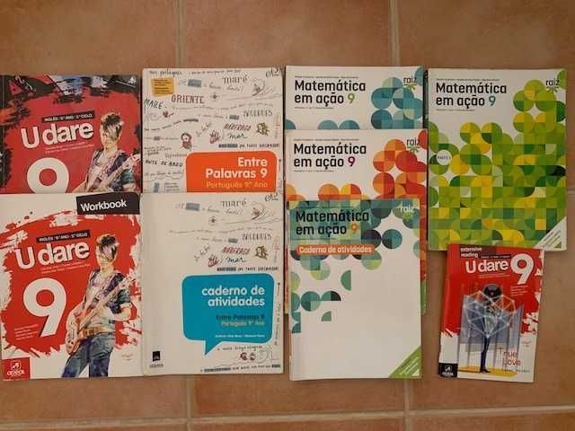 Livros escolares 9.º, 8.º e 7.º ano (Udare, Geo, FQ, Mat Ação))