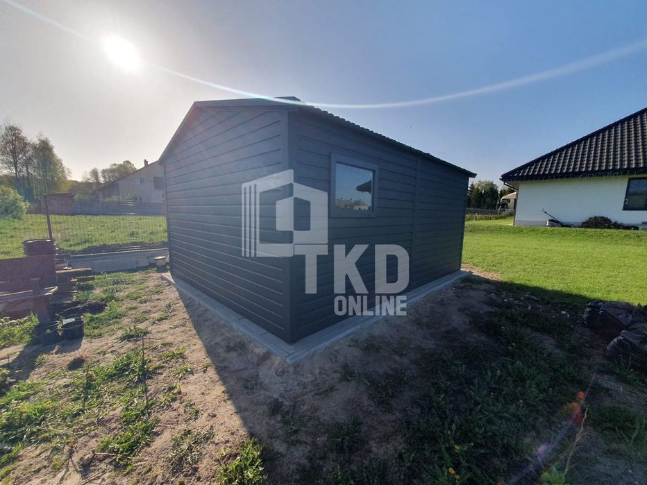 Garaż Blaszany 4X5 - Brama Dwuskrzydłowa - Okno - Antracyt Tkd210