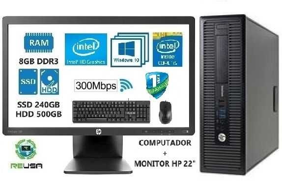 Pack HP600G1 + Monitor 22"-4ªG. I5 3.2G-8G,SSD240+HD500,WIFI,KIT,W10