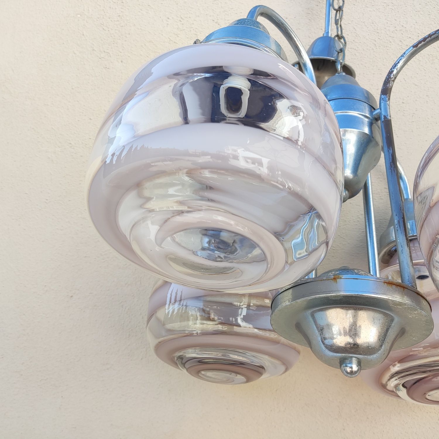 Lustre / Candeeiro suspenso 4 globos de vidro Murano Mazzega