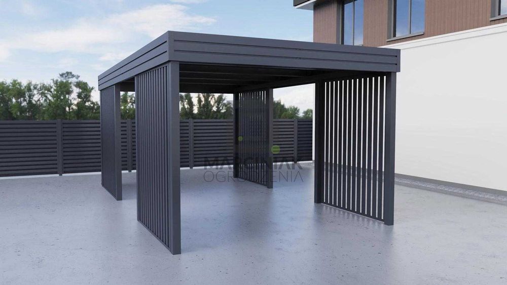 Carport na 1 auto 3x6 RAL 7016 Horyzontal/Pion – zaprojektuj w 3D