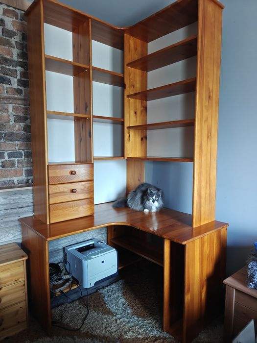 Drewniane biurko z nadstawką biblioteczka