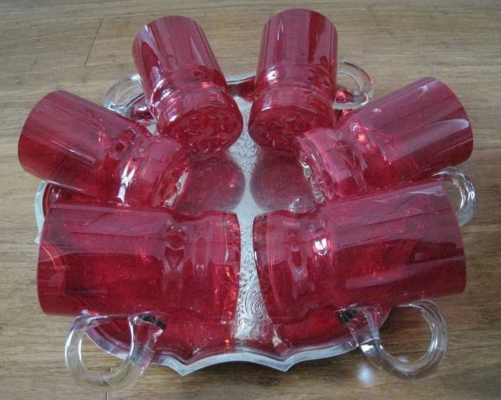 Kufle Kufel do piwa czerwone 6 szt. grube szkło stare