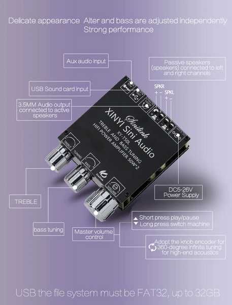 XY-T50L Bluetooth 50Wx2 USB AUX App