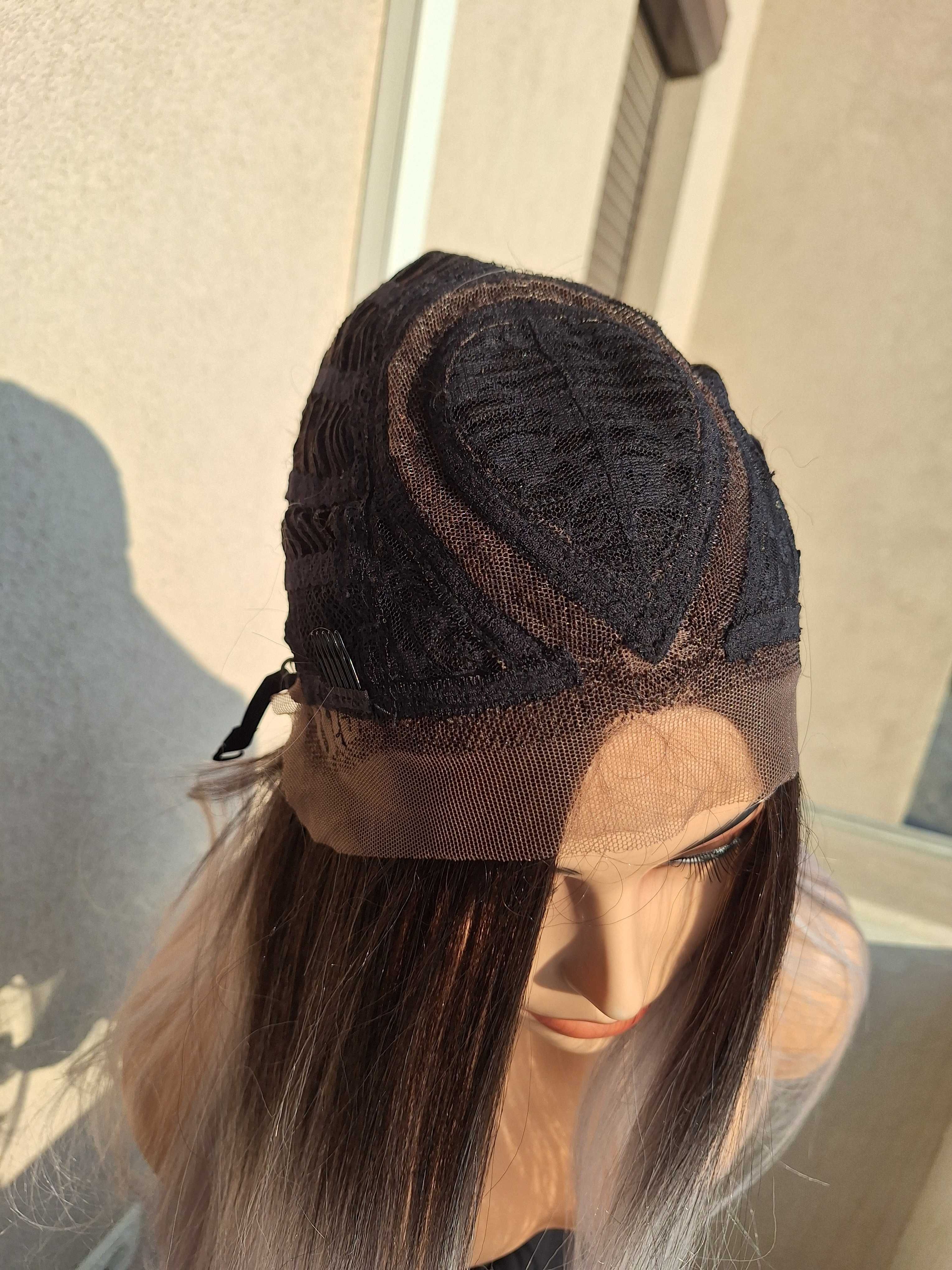 Peruka prosta z koronką z przodu, blond ombre z warkoczem 71350