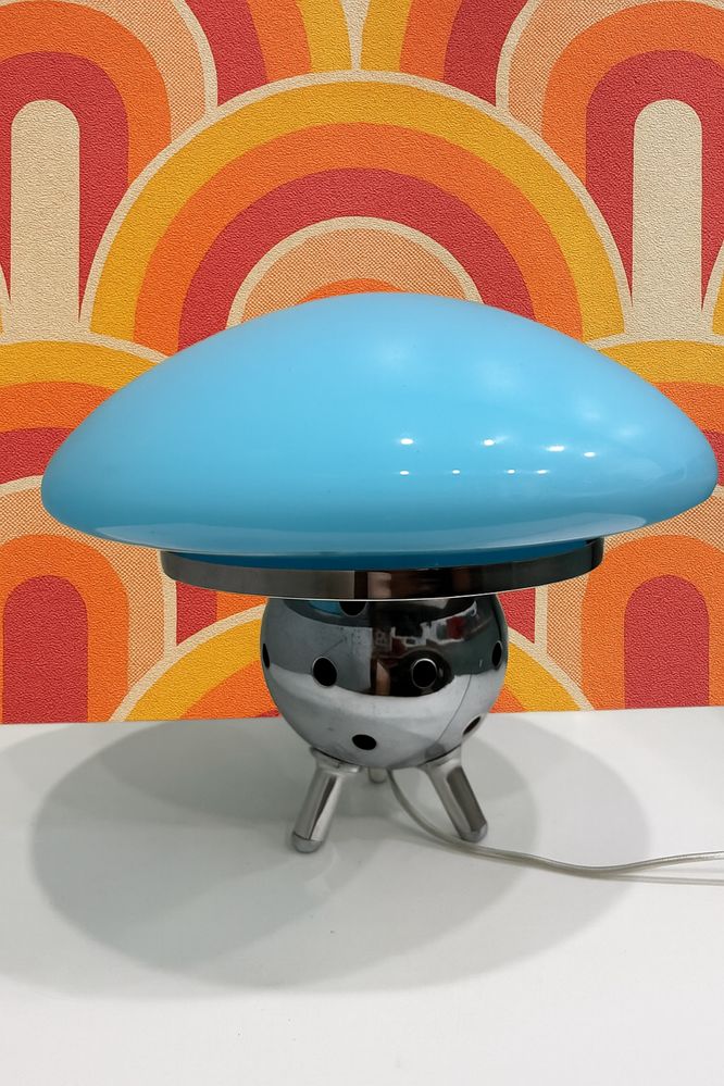 Candeeiro De Mesa Space Age Vidro Opalino