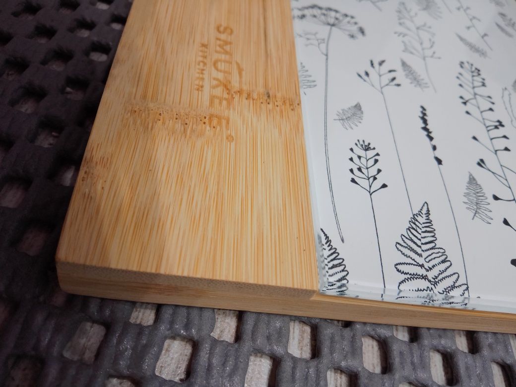 Deska do serwowania dań szkło/bambus