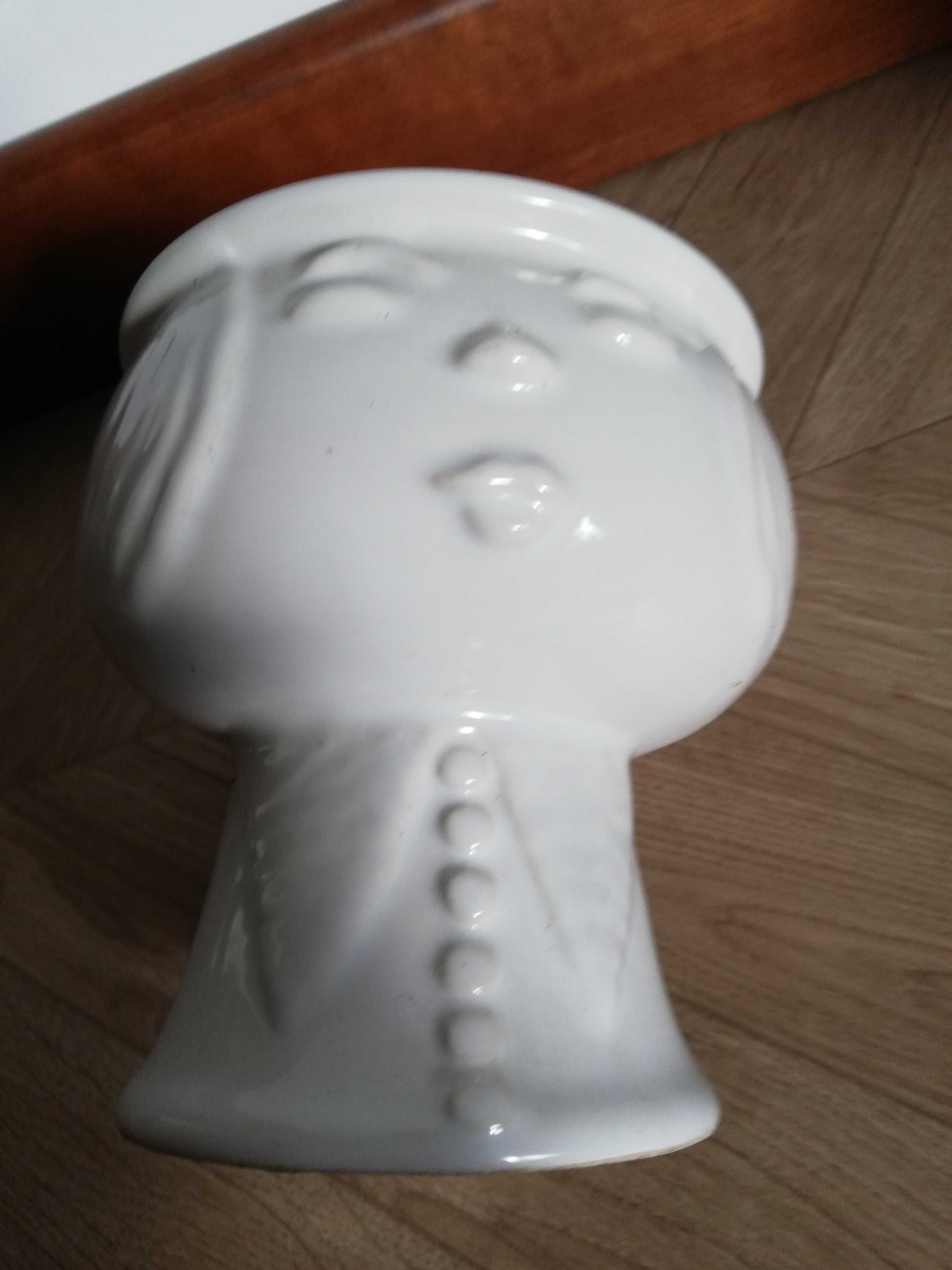 Doniczka ceramiczna osłonka biała głowa lata 70