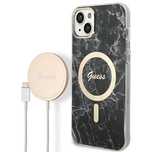 Etui Guess Marble Magsafe Na Iphone 14 + Ładowarka Indukcyjna - Czarne
