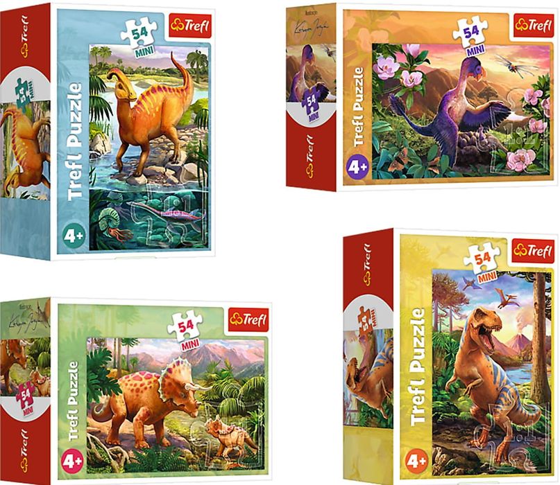 4x NOWE Puzzle Mini 54 el. DINOZAURY Dinosaurs - Mix - dla dziecka 5+