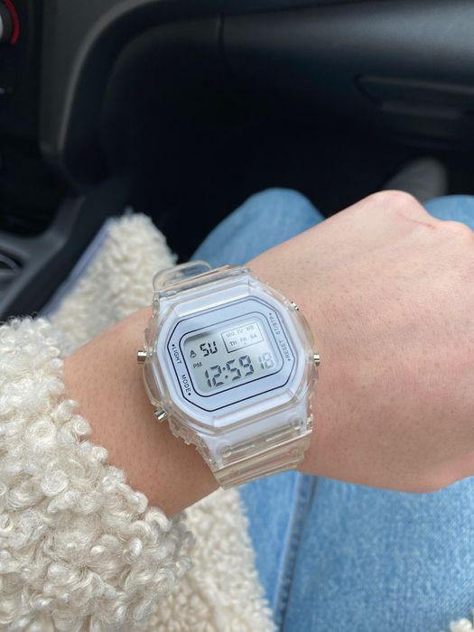 Zegarek cyfrowy sportowy unisex biały transparentny elektroniczny