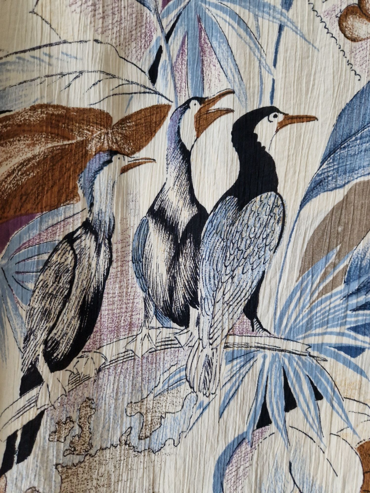 Vintage bluzka w kormorany ptaki biała niebieska wzory