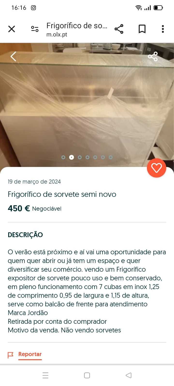 Balcão frigorífico para gelados