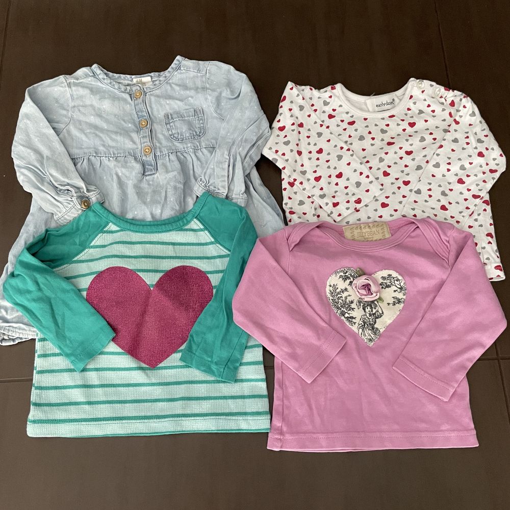 Zestaw 4 bluzki długi rękaw serduszka H&M Early Days 6 - 9