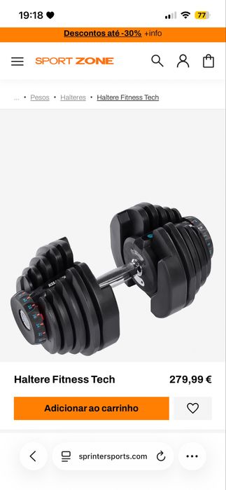 Haltere Fitness Tech Ajustável 40kg Preto NOVO