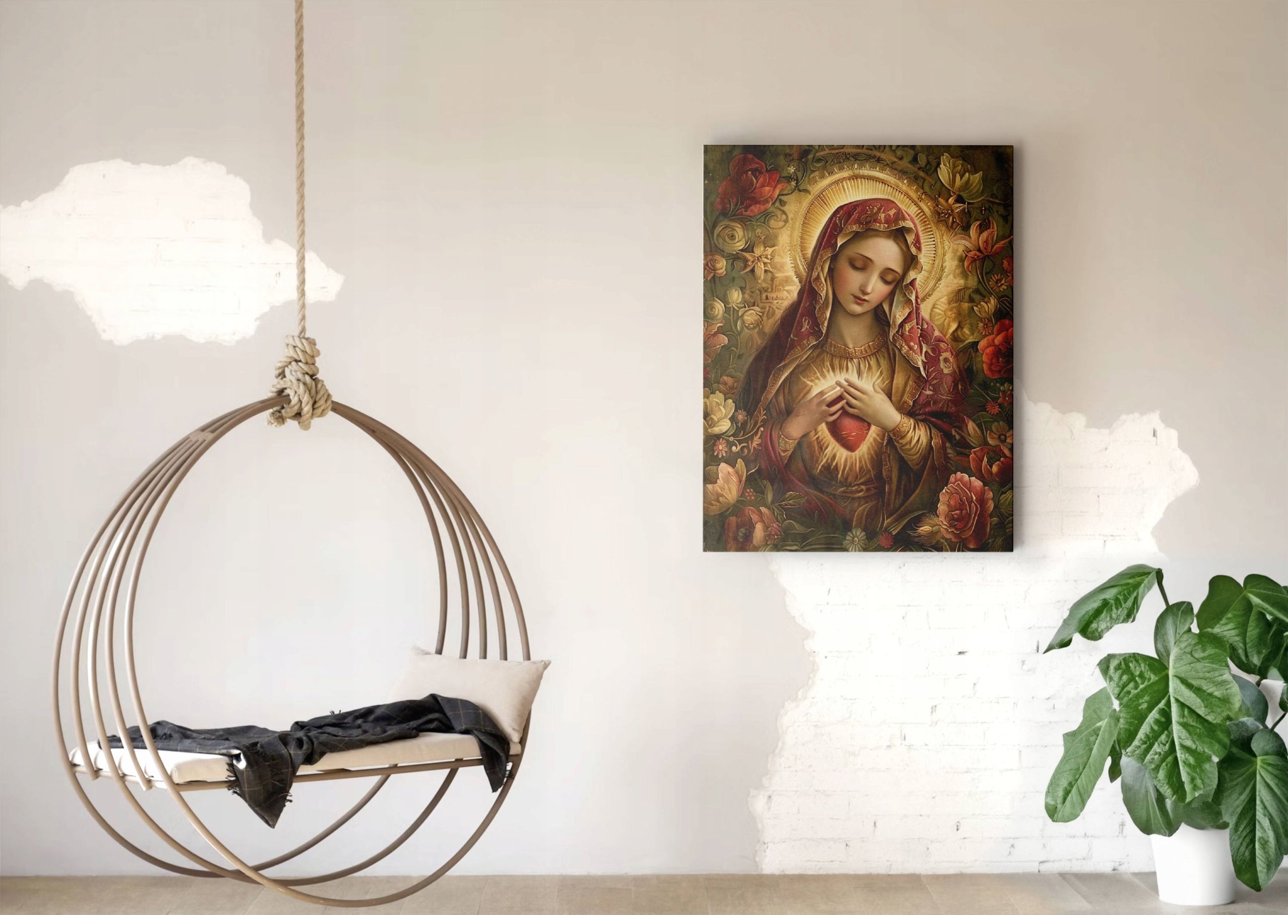 Obraz na płótnie "Serce Matki Bożej" 45x60 cm - sztuka sakralna