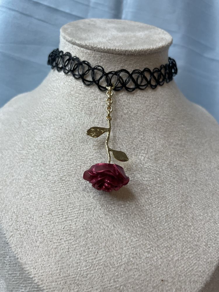 Nowy Czarny choker w gotyckim stylu –Róża