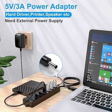 Koncentrator USB 3.0 z zasilaczem,7 portów, aktywny rozdzielacz USB 5