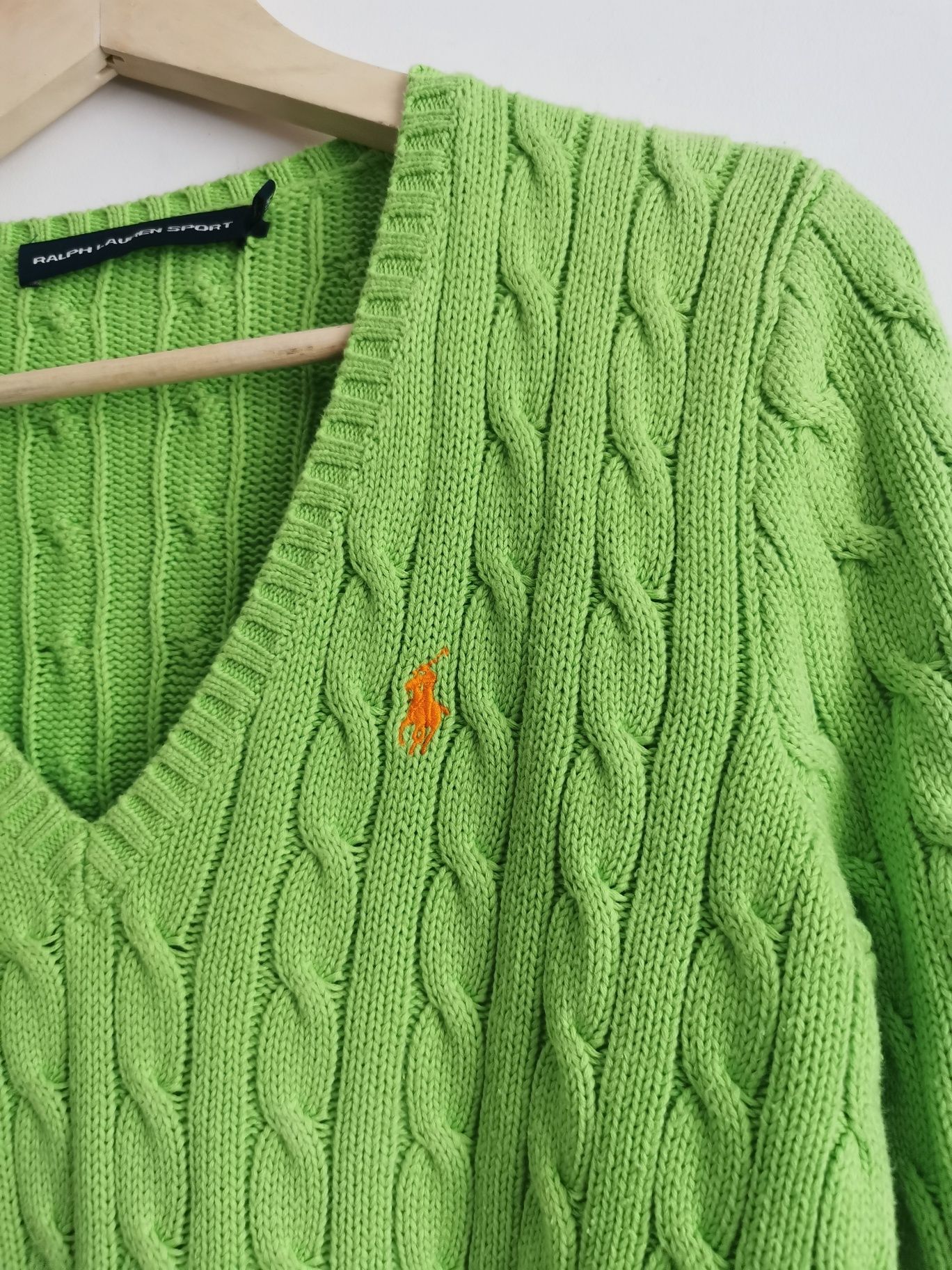 Ralph Lauren sweter warkocz damski logowany bawełniany M/L