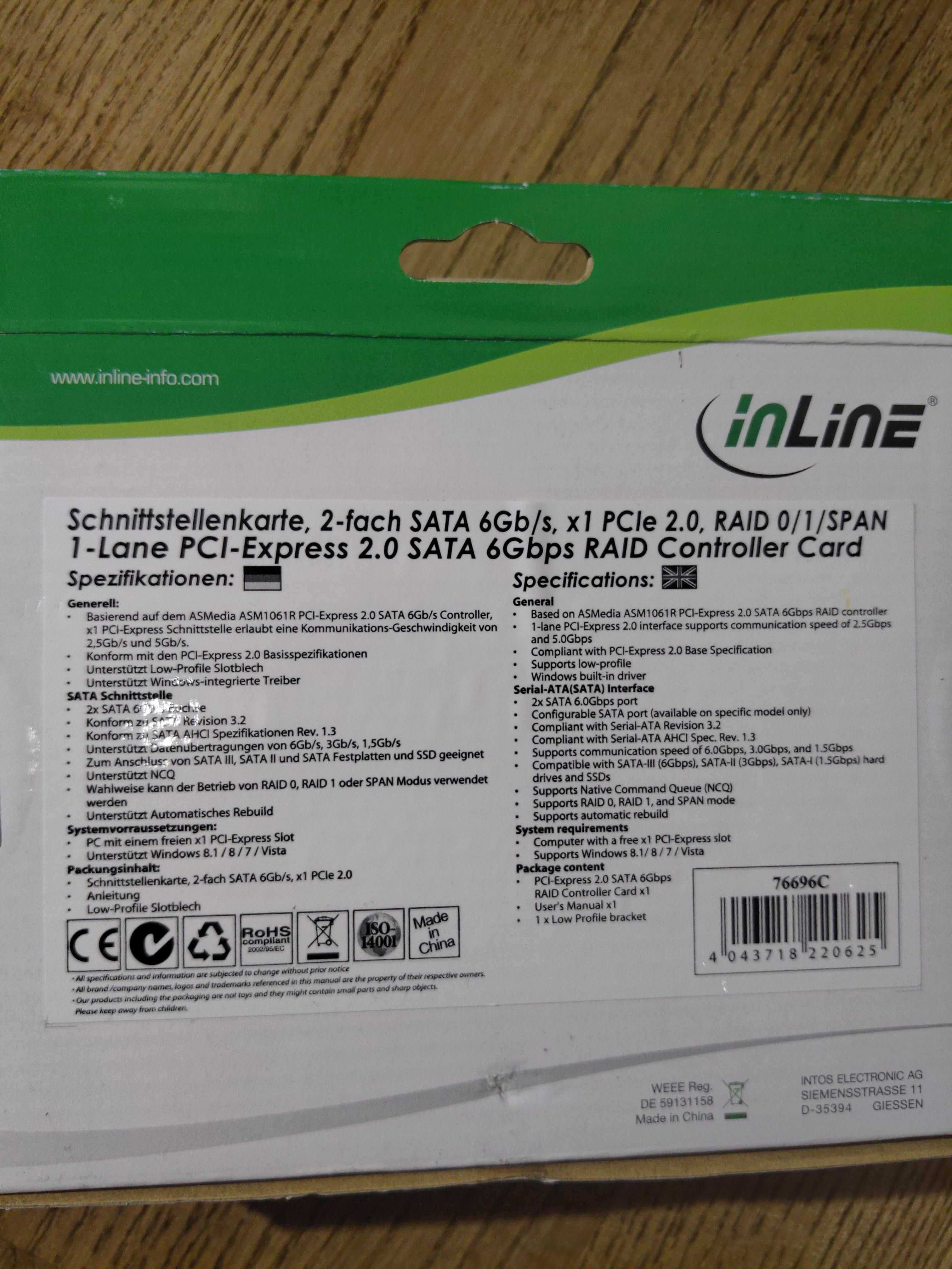 InLine 76696C контроллер RAID 0, 1, SPAN НОВЫЙ!