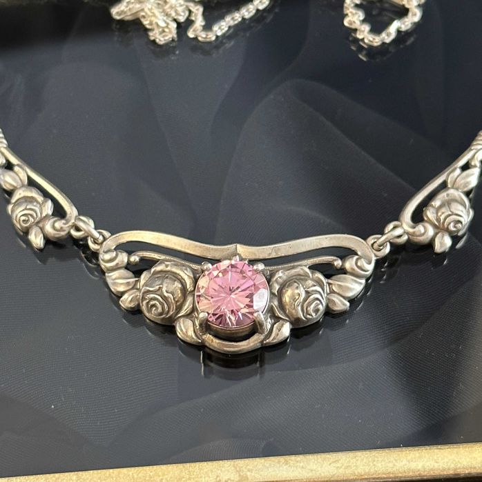 Srebro - Srebrny naszyjnik z Różowym Turmalinem - srebro próba 925