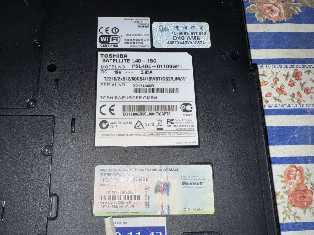portátil Toshiba satélite L40-15G MODELNO. PSL48E - 01T00GPT peças