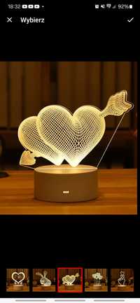Lampka nocna 3D dwa serca przebite strzałą