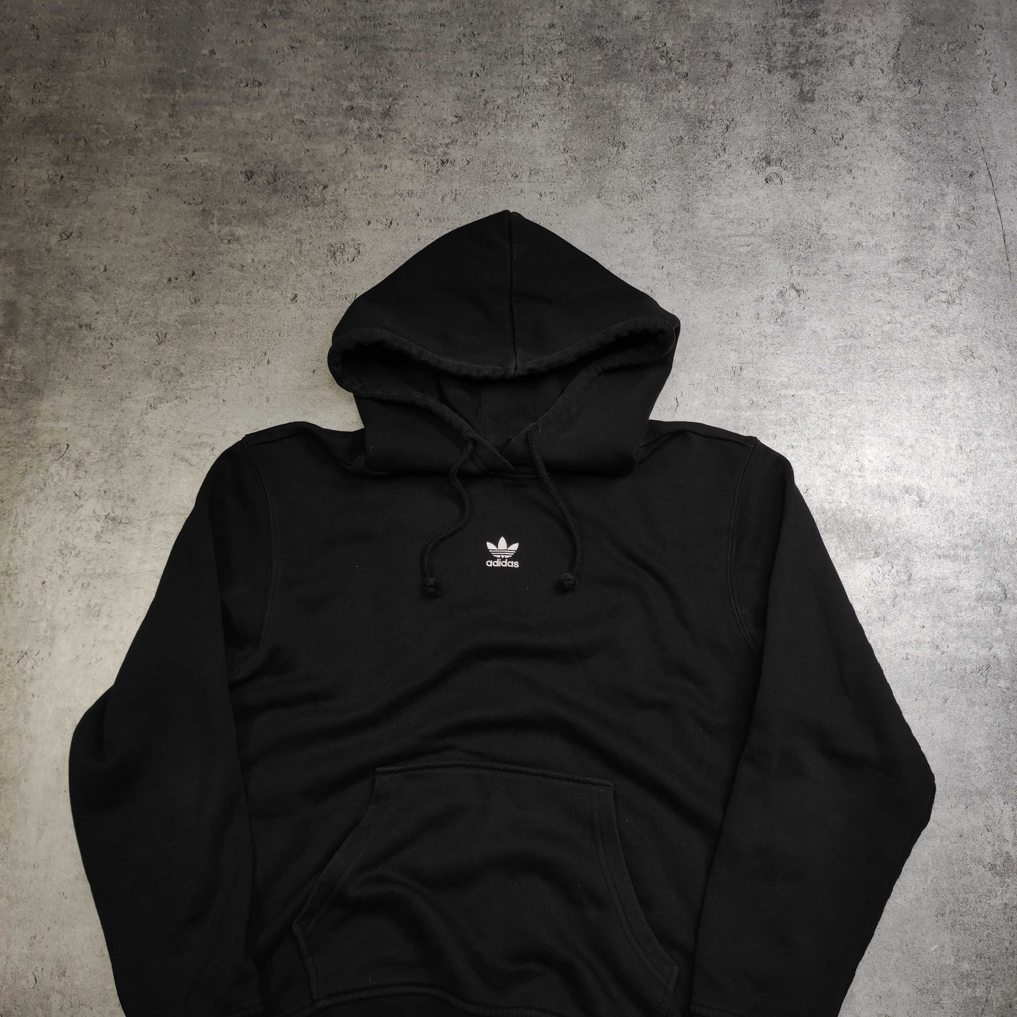 MĘSKA Bluza z Kapturem Hoodie Czarna Małe Logo Adidas Bawełna Original