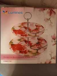 Фруктовниця скляна Lumines 2-ярусна Орхідея бамбук