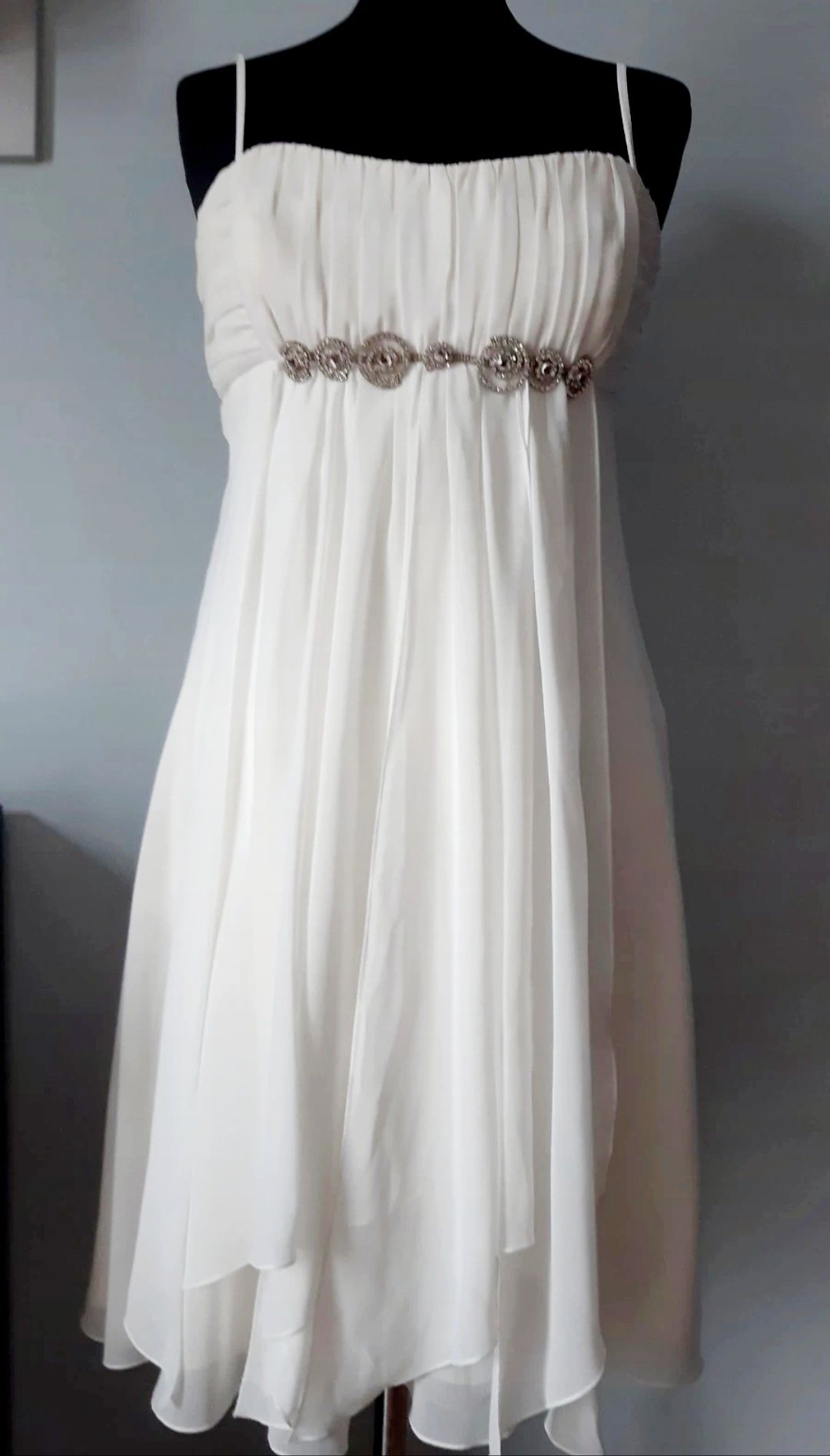 Sukienka biała z cyrkoniami, wieczorowa, L