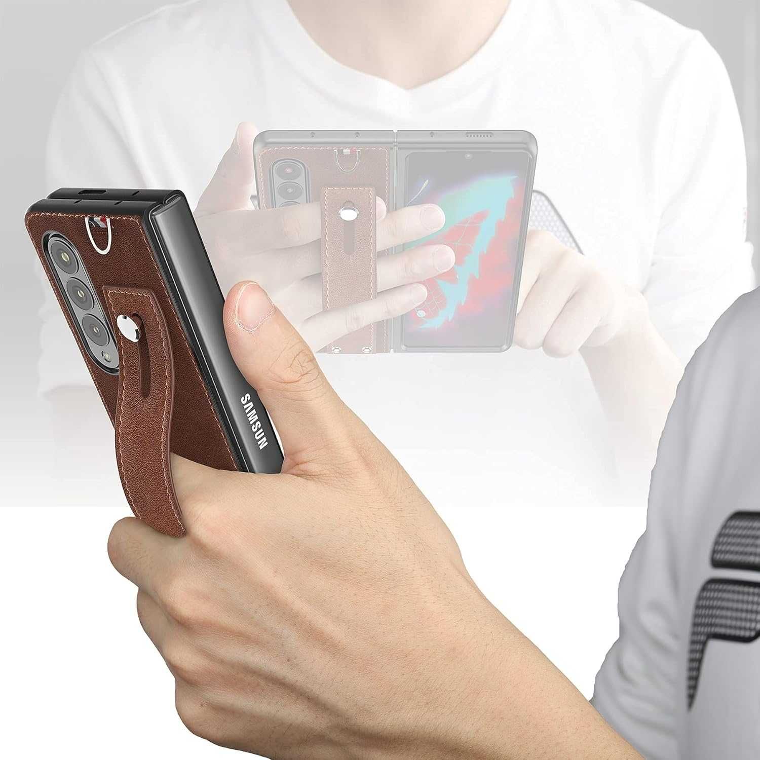 Cresee etui skórzane do Samsung Galaxy Z Fold 3 5G 360 pasek brązowe