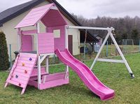 RATY % Drewniany Plac zabaw domek dla dzieci  ślizg schodki piaskownic