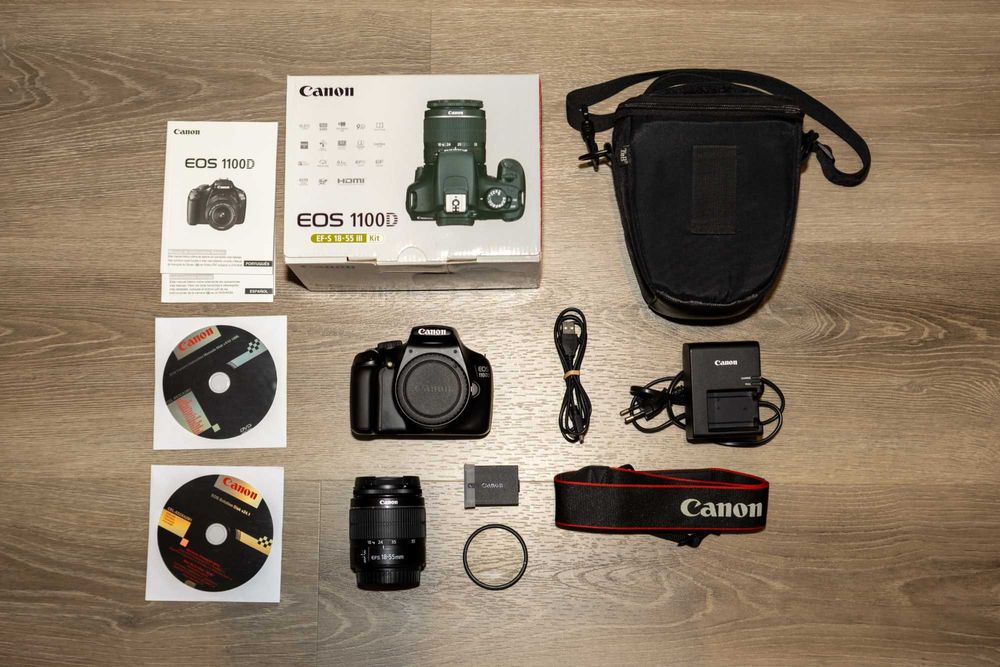 Canon EOS 1100D + Lente 18-55mm IS III + acessórios